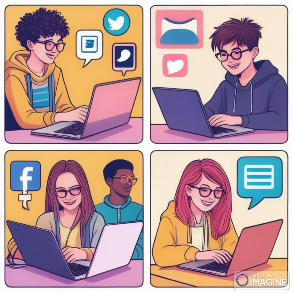 a collage of teenagers using social media and devices to connect to chatrooms