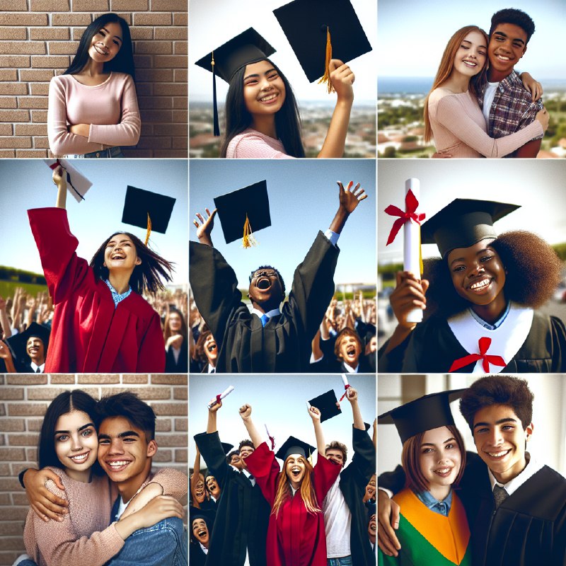 collage of diverse teenagers at their high school graduation